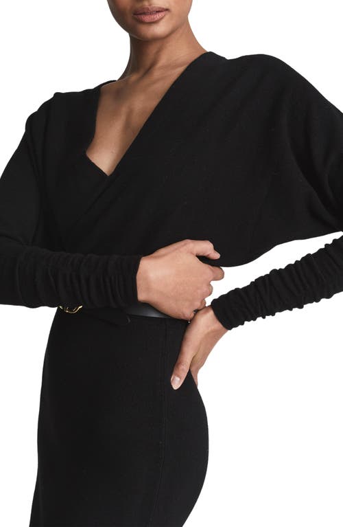 Reiss Jenna Long Sleeve Belted Wool & Cashmere Blend Dress In Black