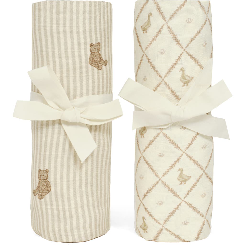 Oilo Assorted 2-pack Organic Cotton Muslin Swaddle Blankets In Eggshell