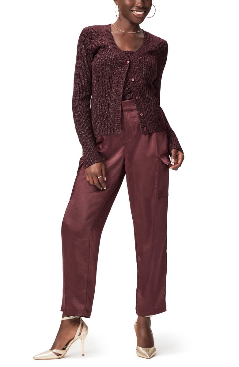 PAIGE Malika Satin Cargo Pants, Alternate, color, Dusty Cherrywood
