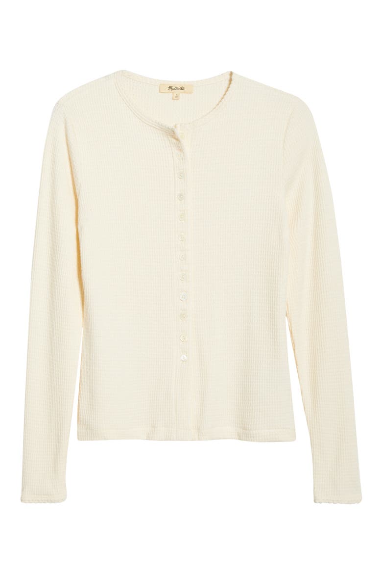 Waffle Knit Cutaway Crewneck Cardigan, Alternate, color, ANTIQUE CREAM