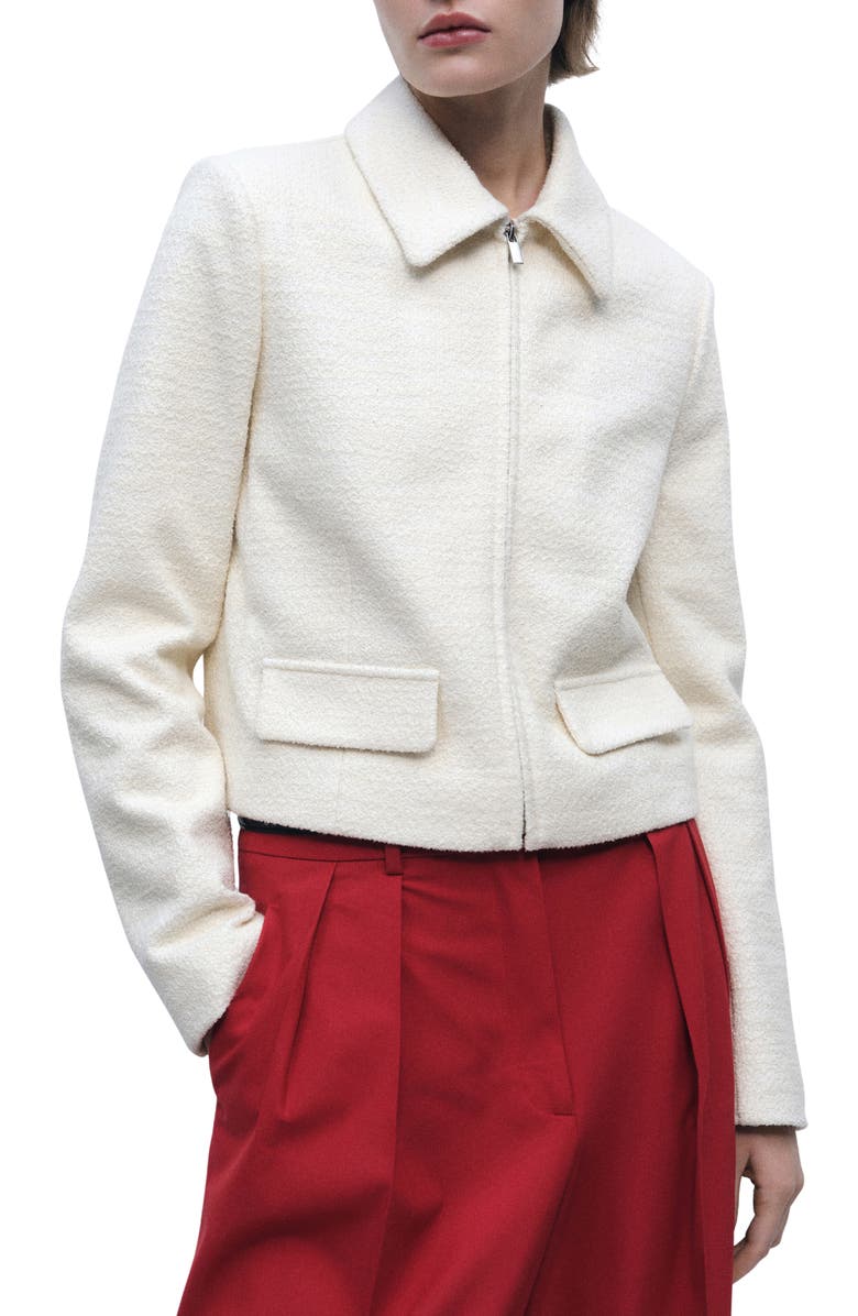 MANGO Zip Front Tweed Jacket, Main, color, 