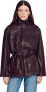 SANDRO Oversized leather collar jacket