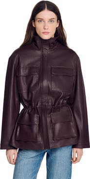 SANDRO Oversized leather collar jacket