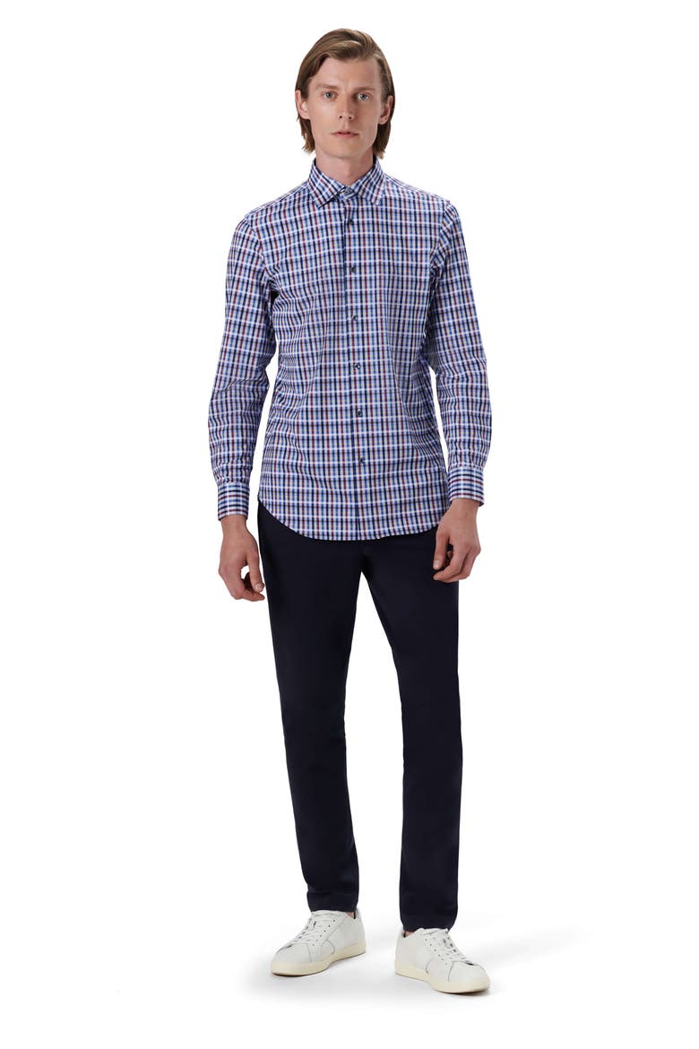 OoohCotton® Tattersall Check Stretch Cotton Button-Up Shirt, Alternate, color, CLASSIC BLUE