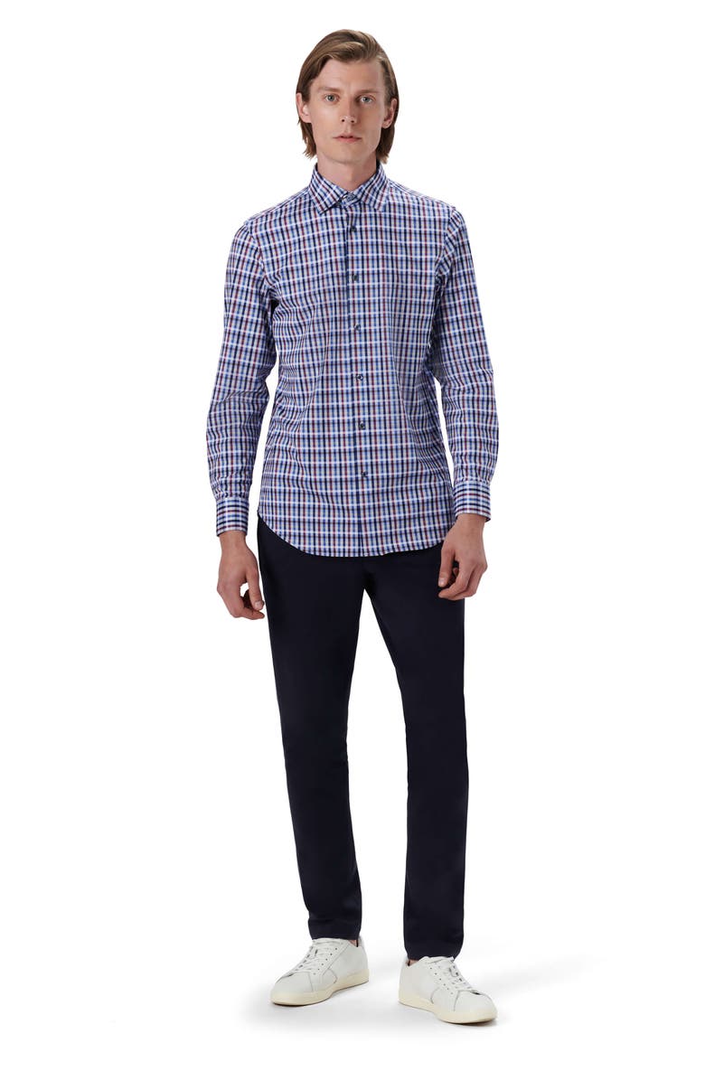 Bugatchi OoohCotton<sup>®</sup> Tattersall Check Stretch Cotton Button-Up Shirt, Alternate, color, 