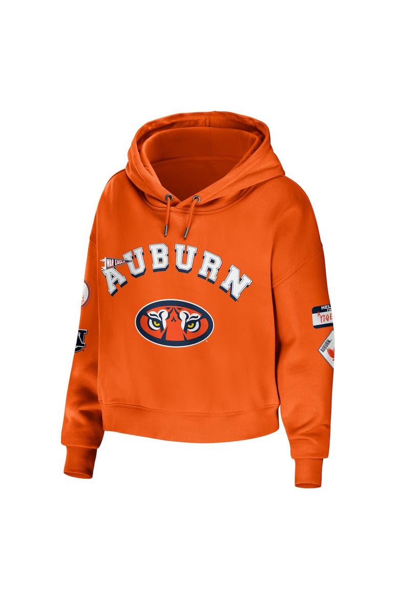 Women's WEAR by Erin Andrews Orange Auburn Tigers Mixed Media Cropped Pullover Hoodie, Alternate, color, Orange