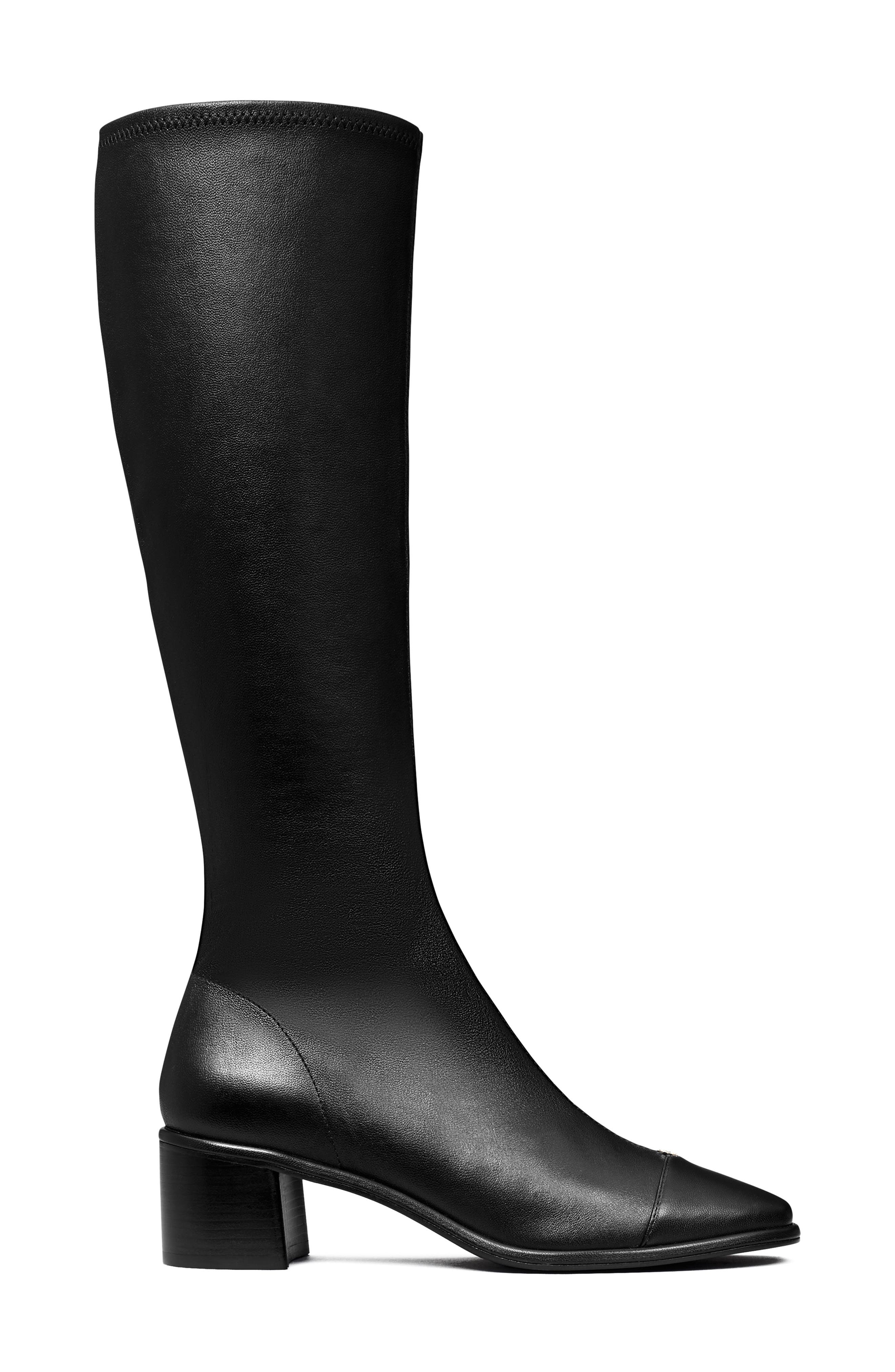 Tory Burch Cap Toe Knee High Boot, Alternate, color, Perfect Black