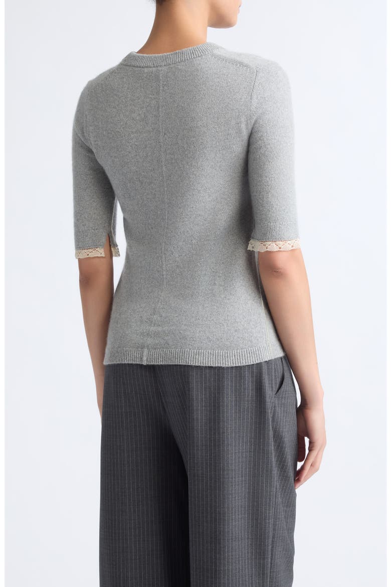 Lace Trim Short Sleeve Recycled Cashmere & Cotton Baby Tee, Alternate, color, GREY LACE