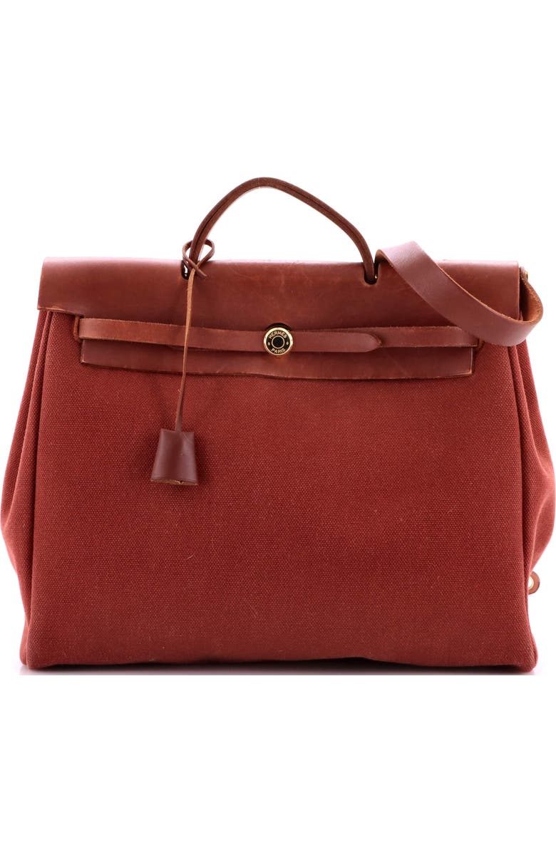 Pre-Owned Hermes Herbag Zip Leather and Toile 39, Main, color, Marron D'inde