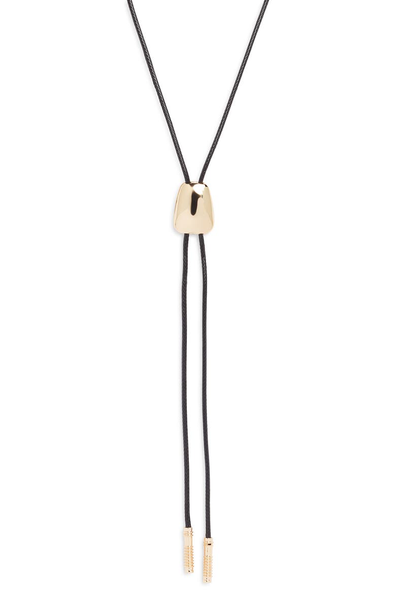 Faux Leather Bolo Necklace, Alternate, color, BLACK- GOLD