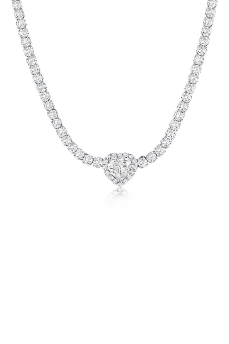 Heart Cubic Zirconia Tennis Necklace, Main, color, SILVER
