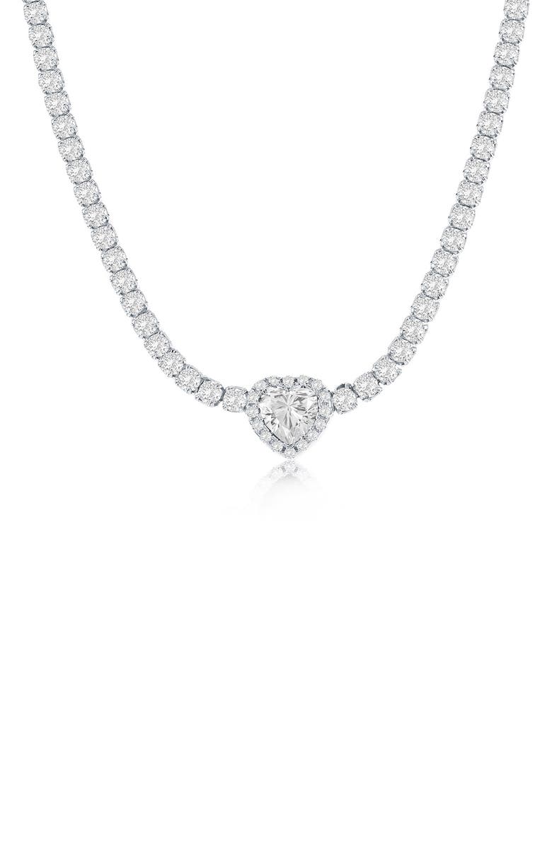 SIMONA Heart Cubic Zirconia Tennis Necklace, Main, color, Silver
