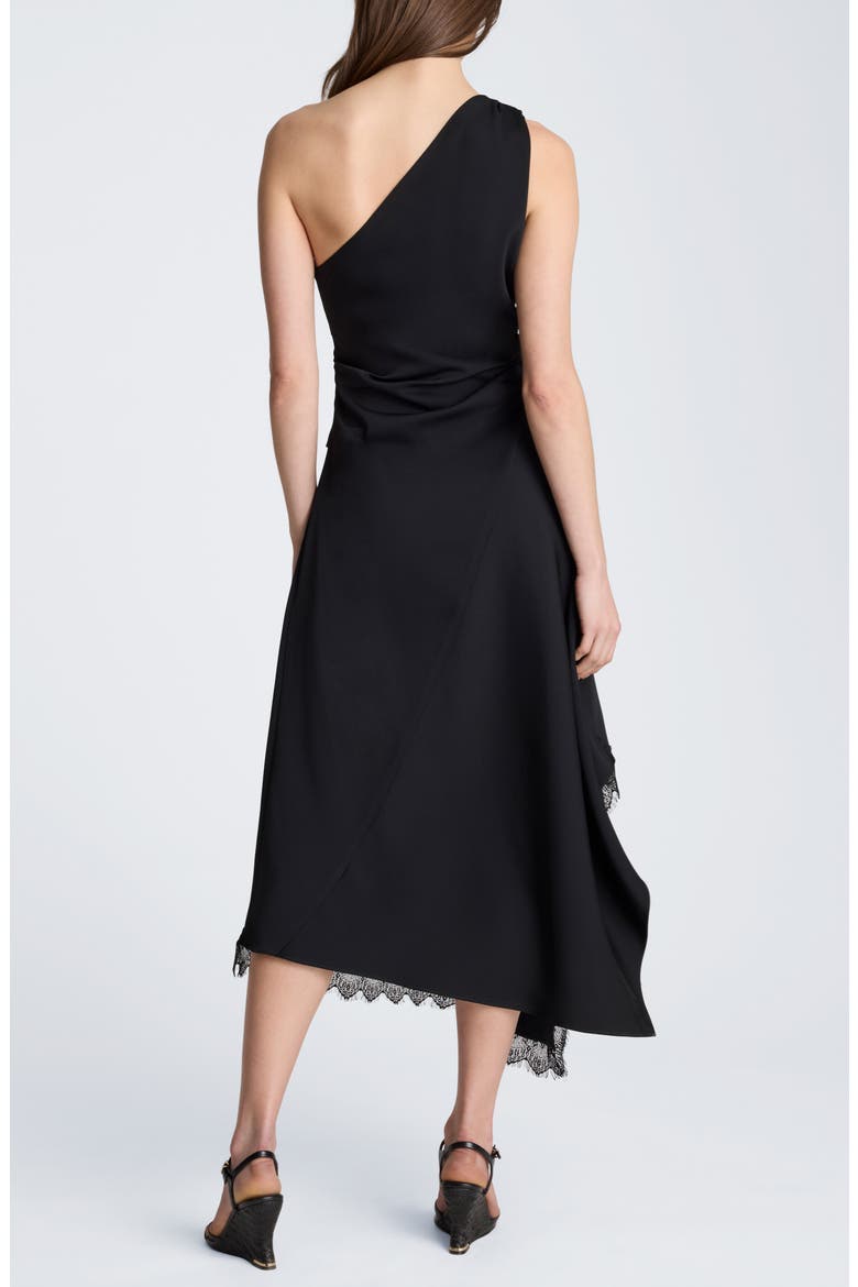 One-Shoulder Lace Hem Asymmetric Dress, Alternate, color, BLACK