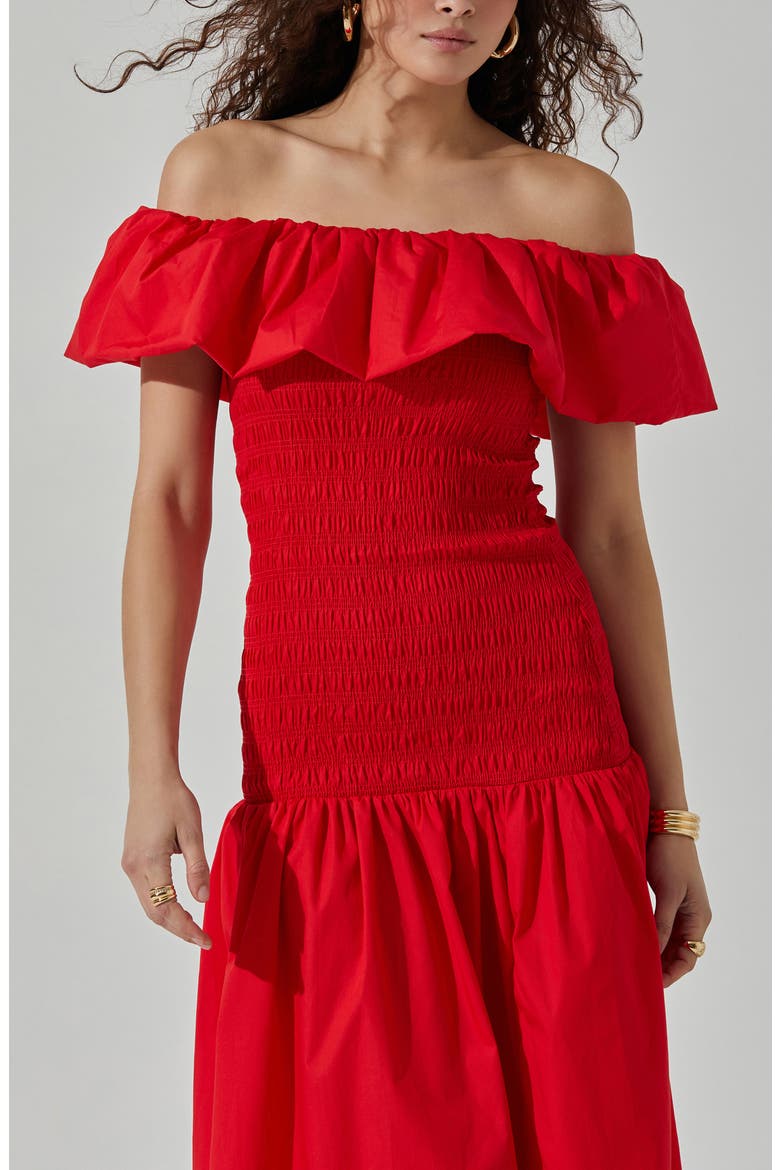 Off the Shoulder Cotton Midi Dress, Alternate, color, CHERRY RED