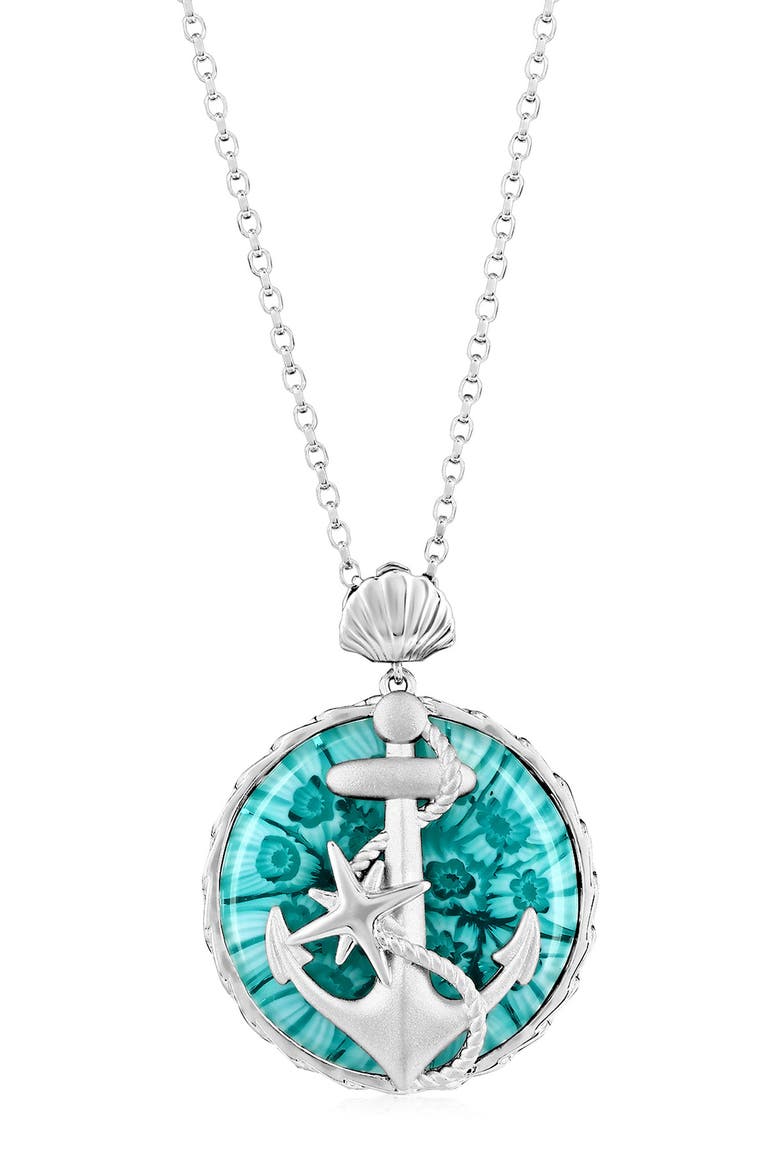 Sterling Silver Venetian Murano Glass Pendant Necklace, Main, color, TURQUOISE/ ANCHOR