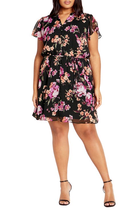 Margo Print Tie Waist Dress (Plus)