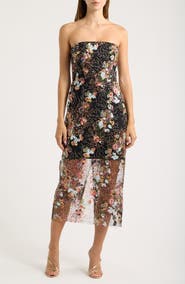 Sam Edelman Floral Sequin Strapless Midi Dress