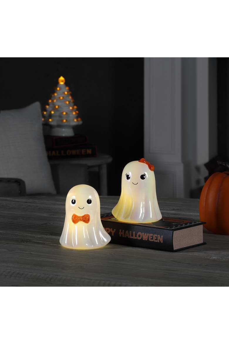 Set of 2 Mini Pearlized Glass Ghost Couple, Alternate, color, White