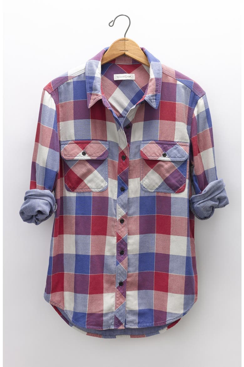 Treasure&Bond Buffalo Check Boyfriend Shirt, Alternate, color, RED BEAUTY BUFFALO CHECK