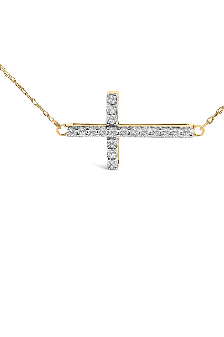 10K Yellow Gold 1/5 Cttw Diamond Sideways Cross Pendant Necklace, Alternate, color, Yellow Gold