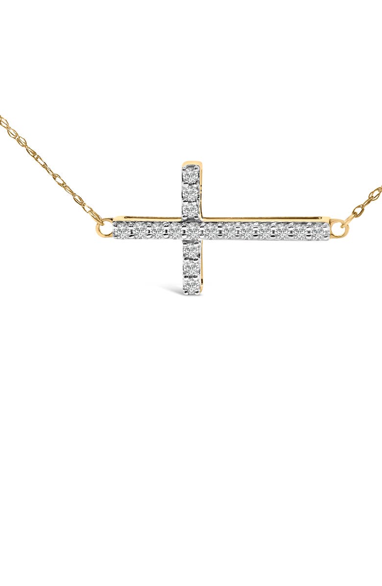 Haus of Brilliance 10K Yellow Gold 1/5 Cttw Diamond Sideways Cross Pendant Necklace, Alternate, color, Yellow Gold