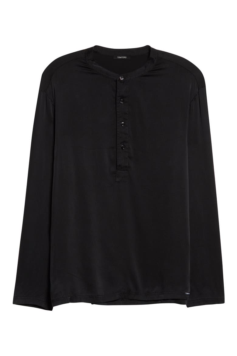 Henley Stretch Silk Pajama Shirt, Alternate, color, BLACK