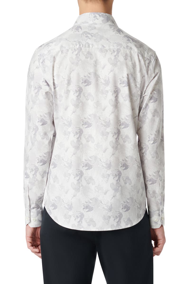Bugatchi James OoohCotton<sup>®</sup> Leaf Print Button-Up Shirt, Alternate, color, Platinum