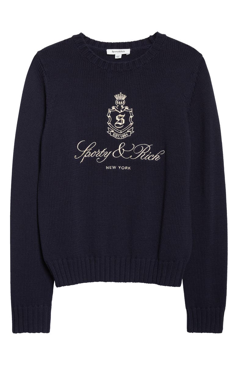 Sporty & Rich Vendome Embroidered Crop Cotton Sweater, Main, color, Dark Navy