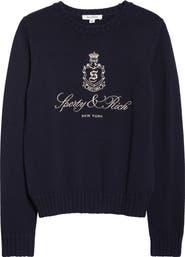 Sporty & Rich Vendome Embroidered Crop Cotton Sweater