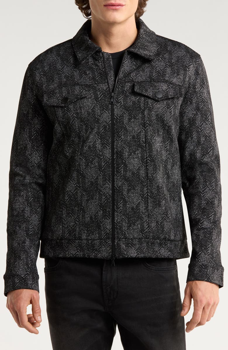John Varvatos Hallet Jacquard Trucker Jacket, Alternate, color, Black