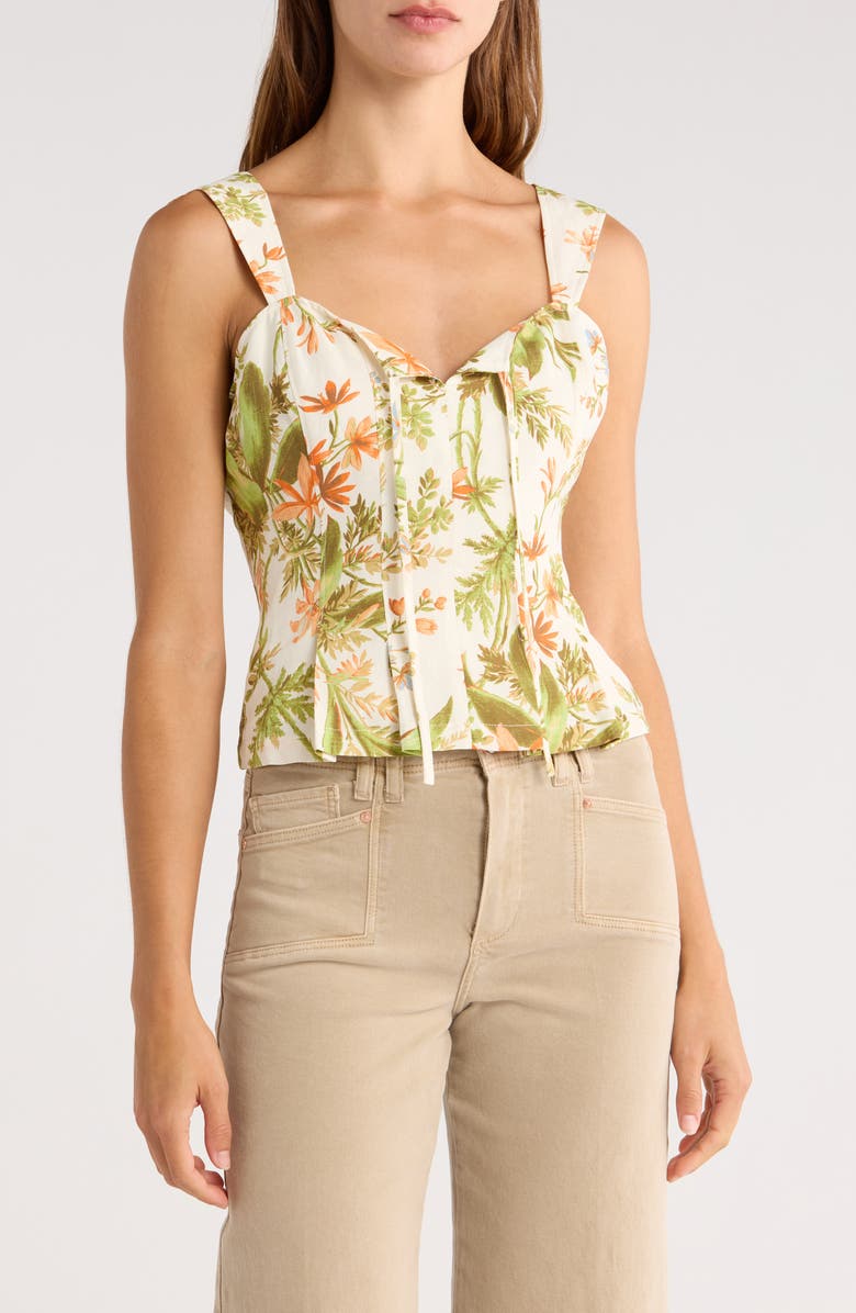 PAIGE Coralee Floral Silk & Linen Tank, Main, color, Oyster White Multi