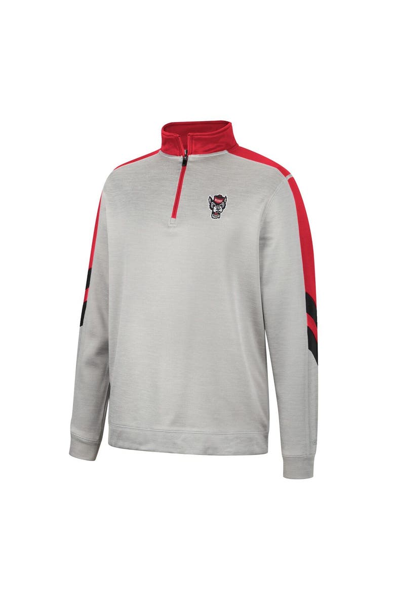 COLOSSEUM Men's Colosseum Gray/Red NC State Wolfpack Bushwood Fleece Quarter-Zip Jacket, Alternate, color,