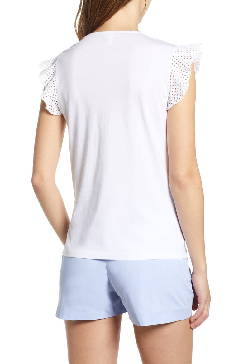 Ruffle Sleeve Cotton Blend Top, Alternate, color, WHITE