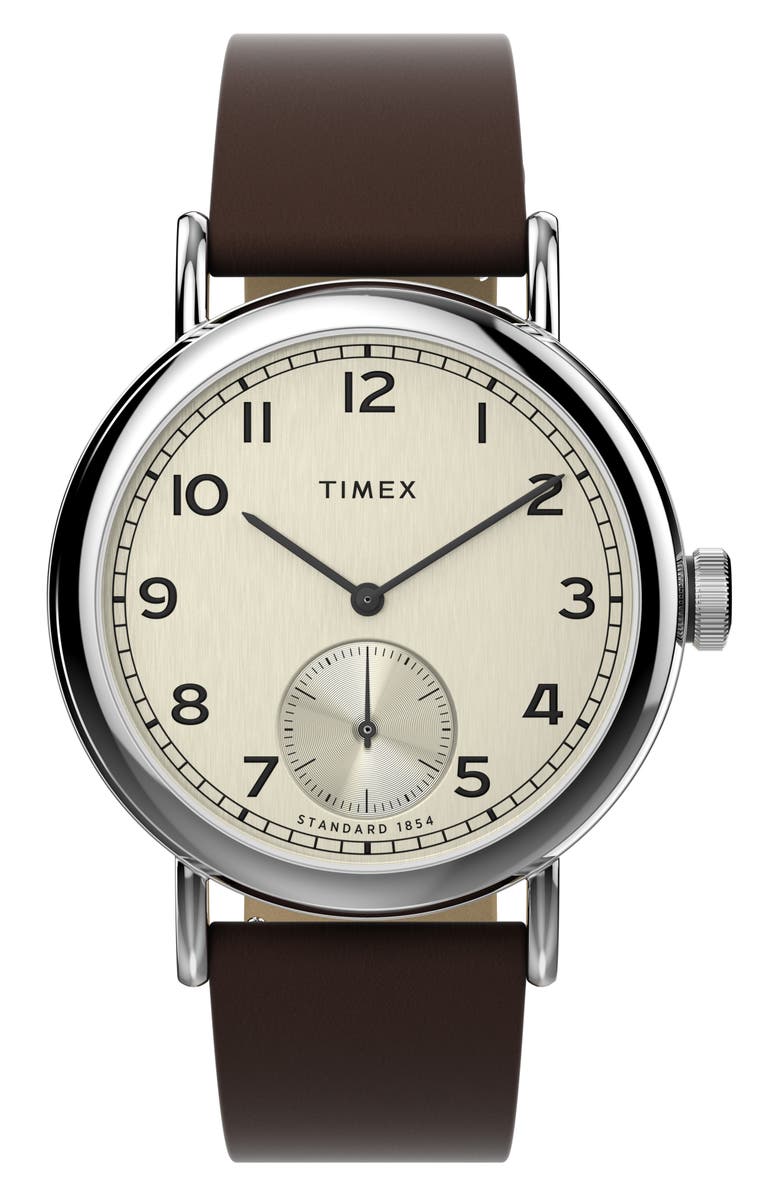 Timex<sup>®</sup> Standard Leather Strap Watch, 40mm, Main, color, 