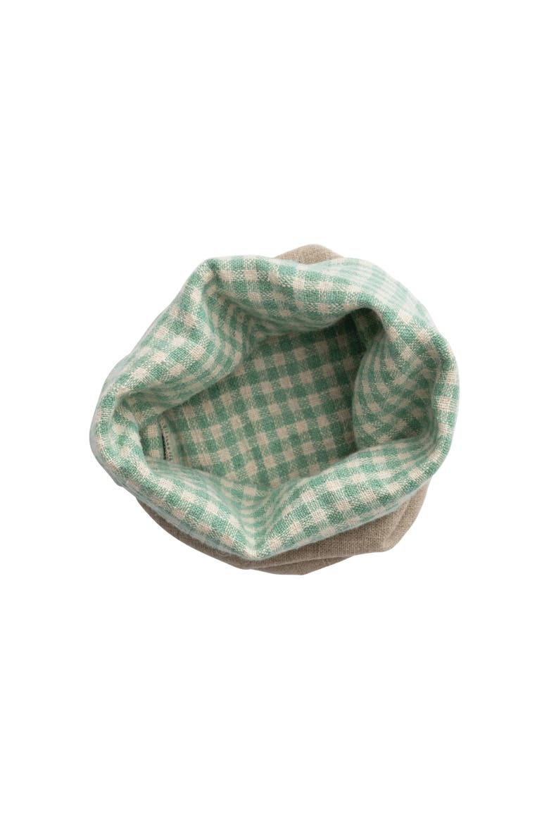 Creative Co-Op Handwoven Linen Bread Basket with Gingham Lining, Aqua and Natural, Alternate, color, Blue