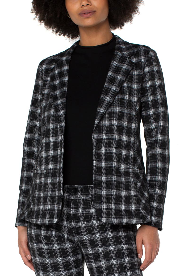 Plaid Fitted Blazer, Alternate, color, BLACK/ WHITE
