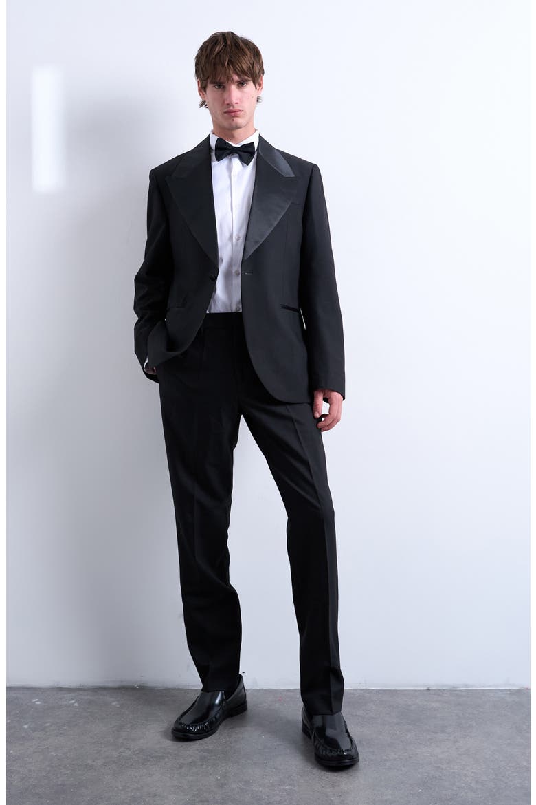 Wide Lapel Black Stretch Tuxedo Jacket, Alternate, color, BLACK