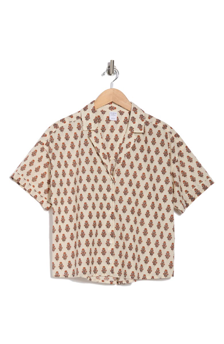 Melrose and Market Camp Shirt, Alternate, color, Ivory- Pink Sienna Black Print