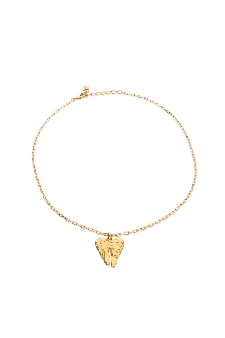 Short 18K Gold-Plated Necklace with Wing Detail, Main, color, Gold