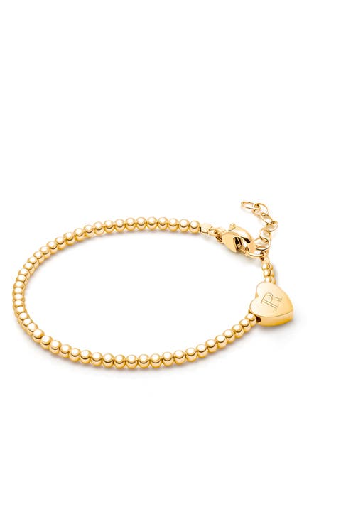 14K Gold Dainty Heart & Engraved Initial 5.25" Bracelet