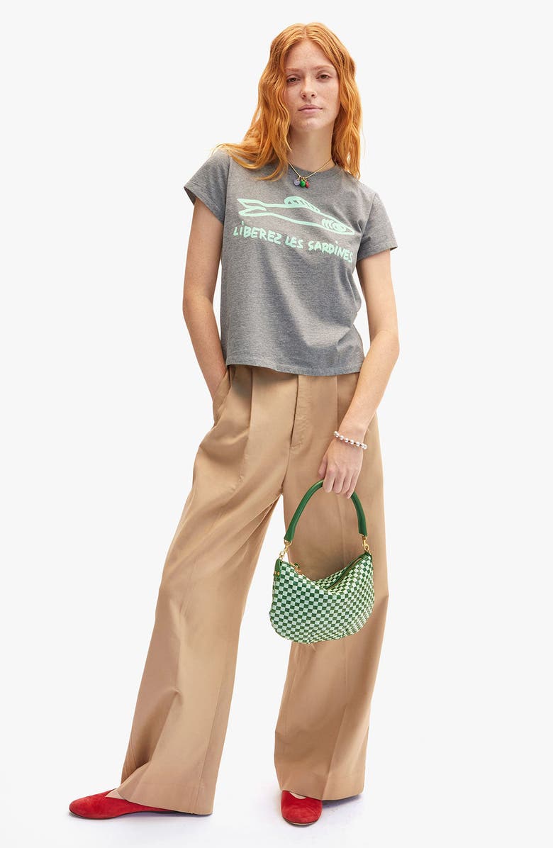 Clare V. Libérez Les Sardines Cotton Graphic T-Shirt, Alternate, color, Grey Melange
