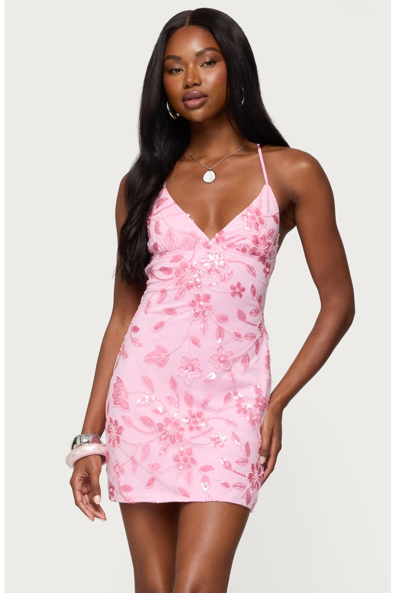 Ayv Sequin Beaded Floral Minidress, Alternate, color, LIGHT-PINK
