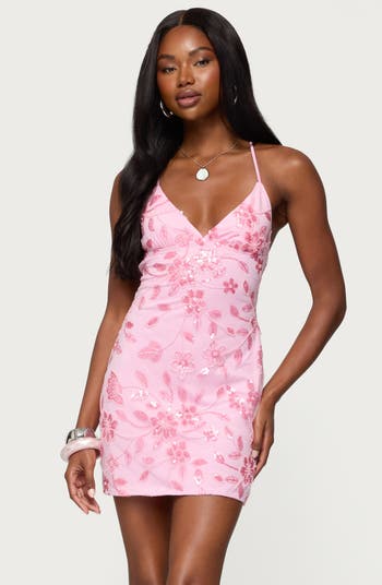 Ayv Sequin Beaded Floral Minidress