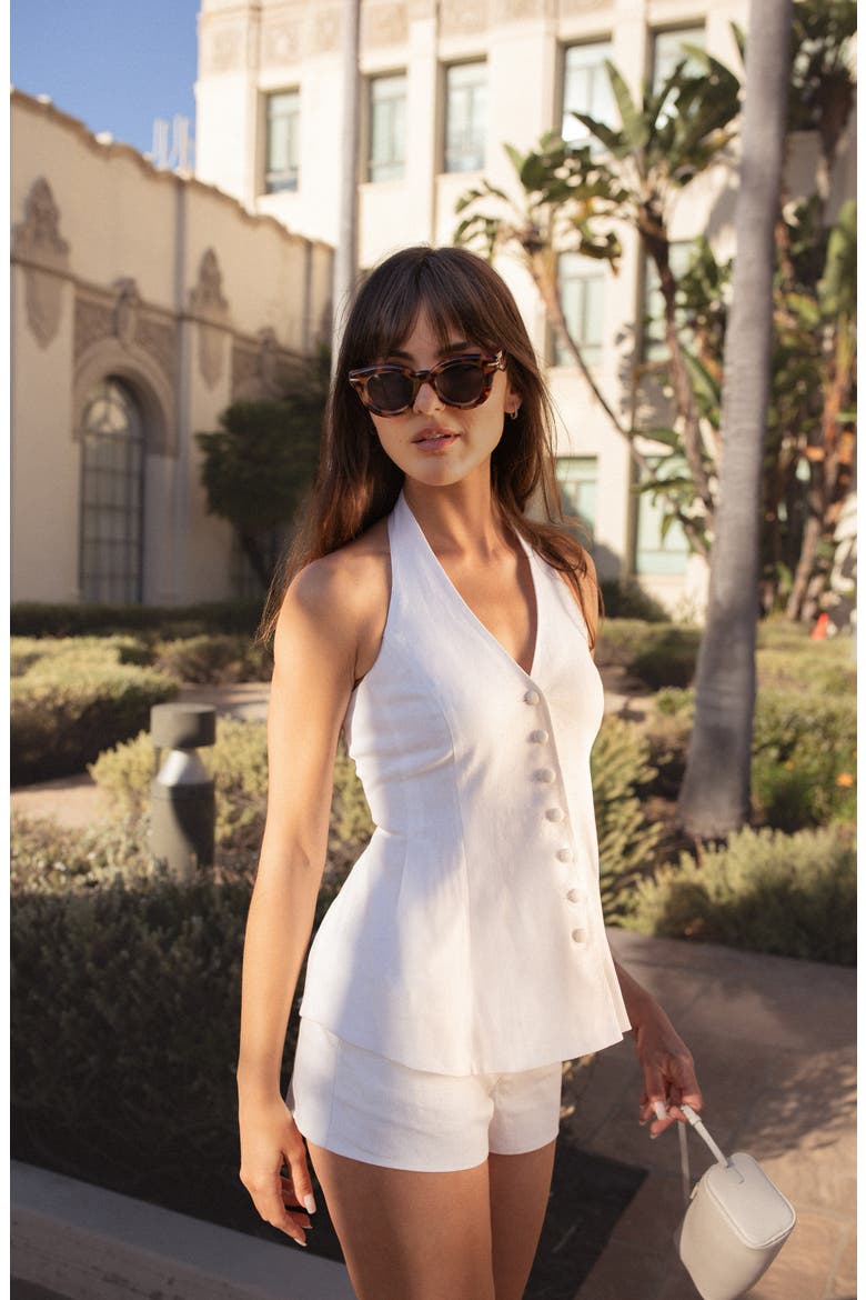 Paloma Button-Up Peplum Halter Top, Alternate, color, IVORY