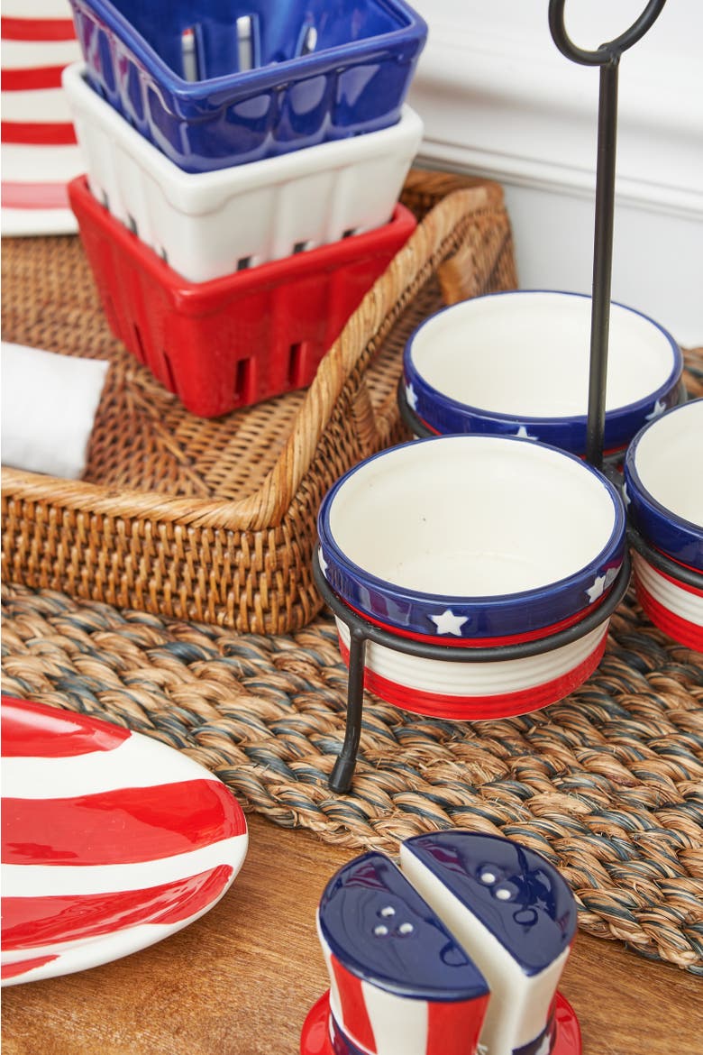 Patriotic Stars & Stripes Flag Ceramic Salt & Pepper Shaker Set of 2, Alternate, color, Blue