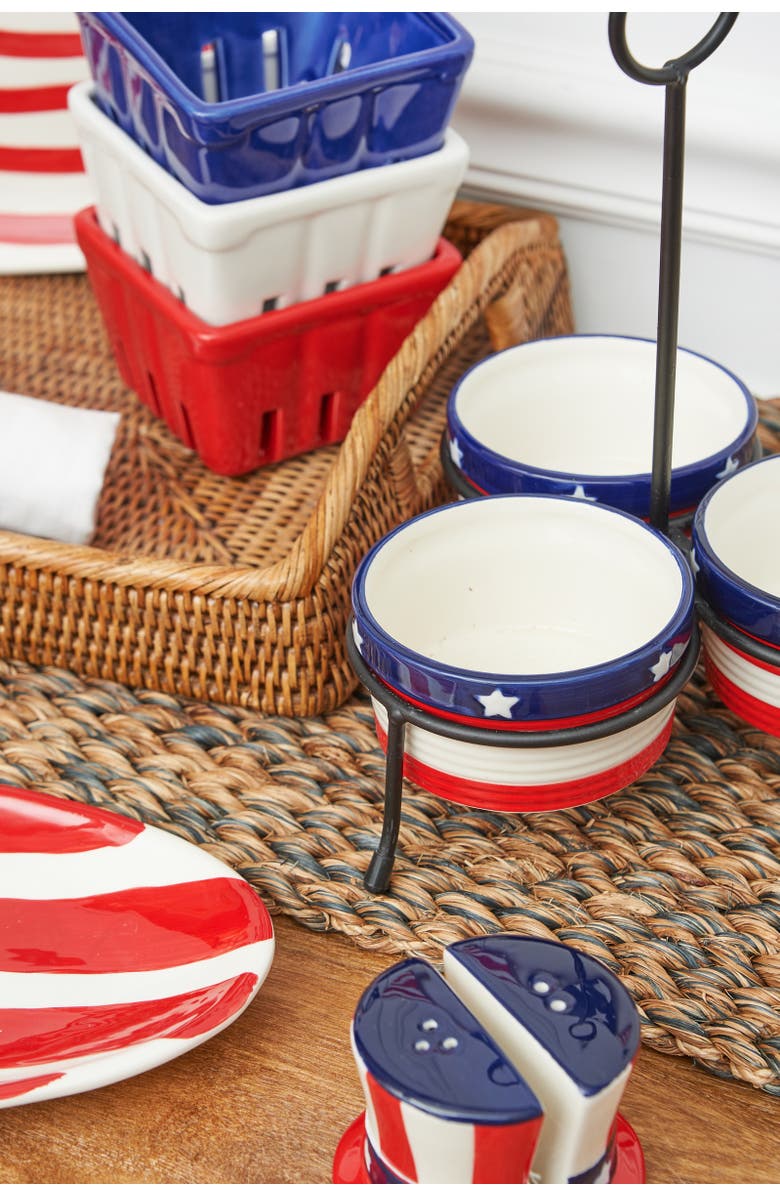 C&F Home Patriotic Stars & Stripes Flag Ceramic Salt & Pepper Shaker Set of 2, Alternate, color, Blue