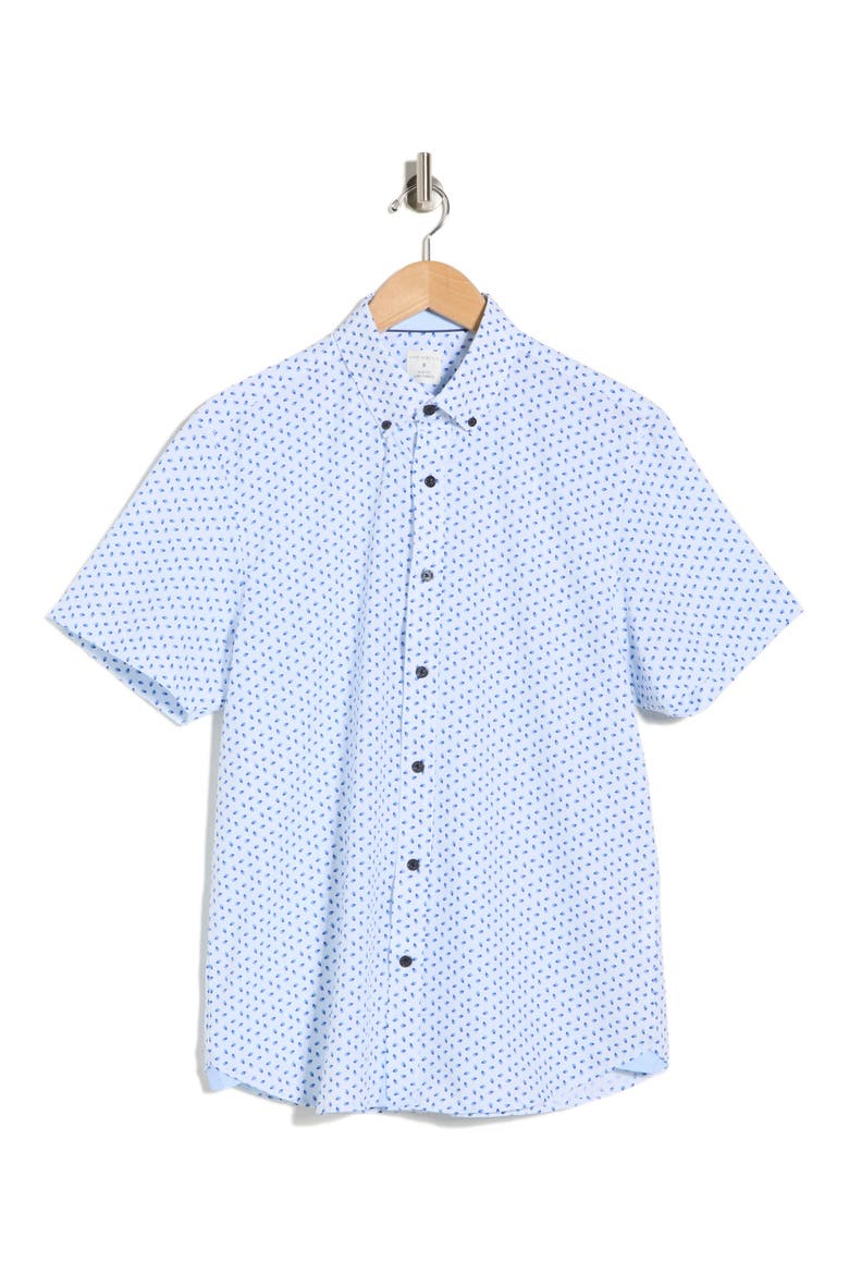 Leaf Button-Down Shirt, Alternate, color, WHITE/ BLUE
