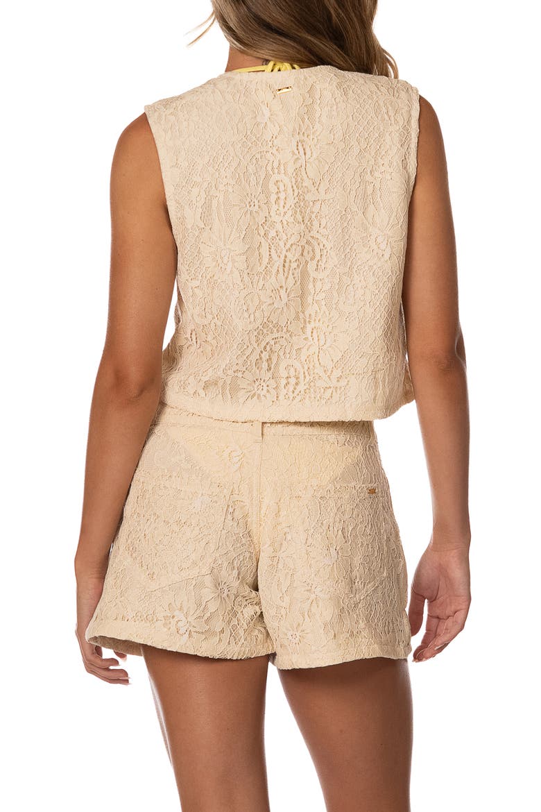 White Petal Lace Swim Cover-Up Vest, Alternate, color, LIGHT BEIGE
