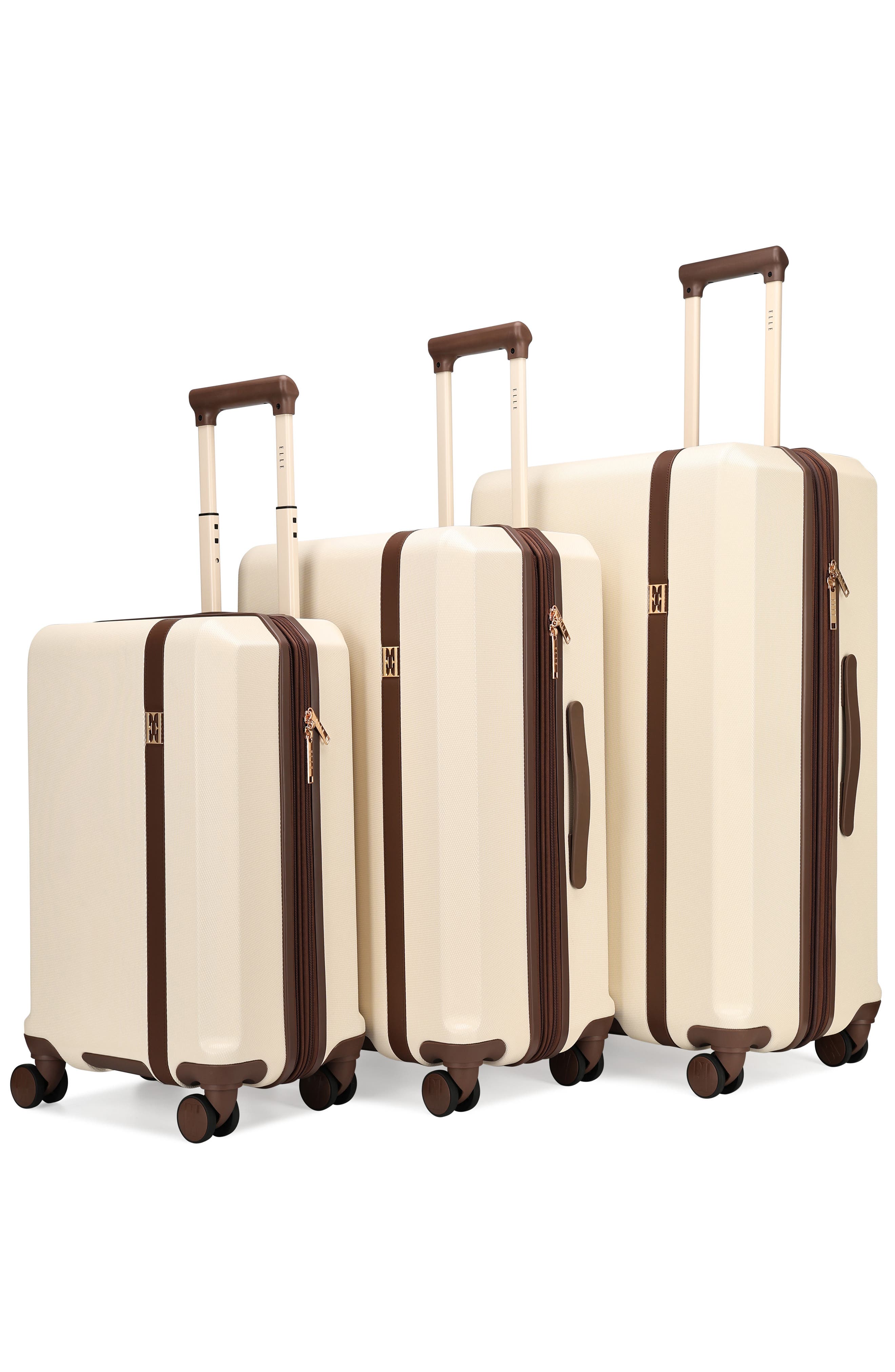 ELLE Luxe Journey 3 Piece Expandable Retro Spinner Luggage Set, Alternate, color, Champagne
