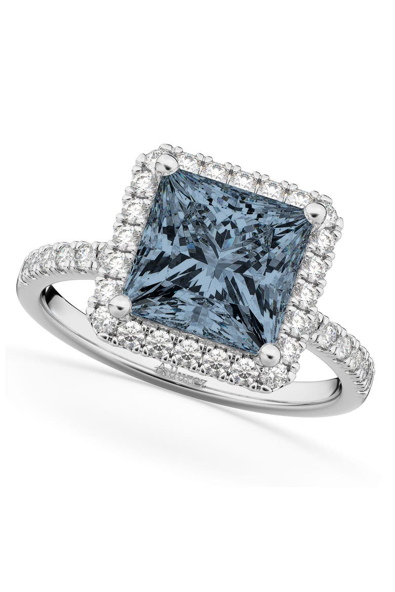 Princess Cut Halo Gray Spinel & Diamond Engagement Ring 14K, Main, color, 3.47ct/White Gold